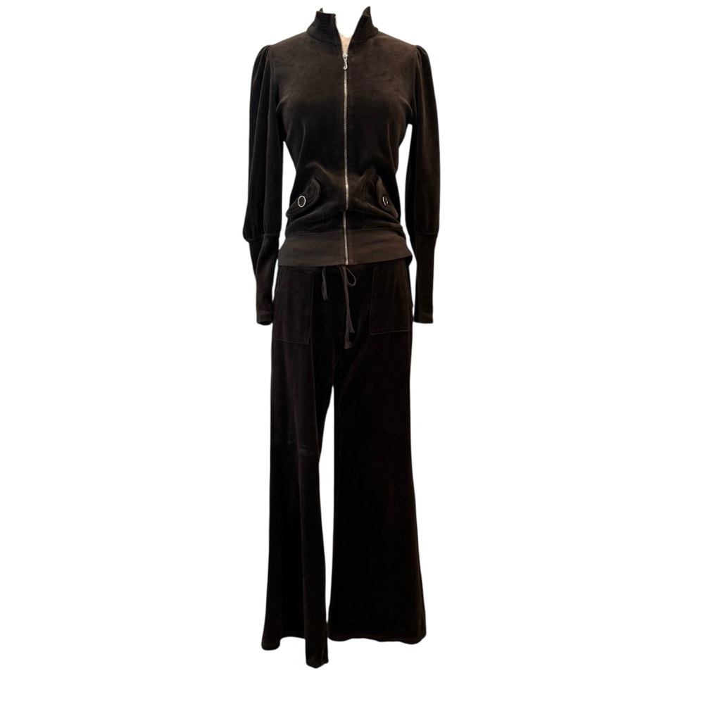 Juicy Couture y2k vintage chocolate brown velour Terry zip up set